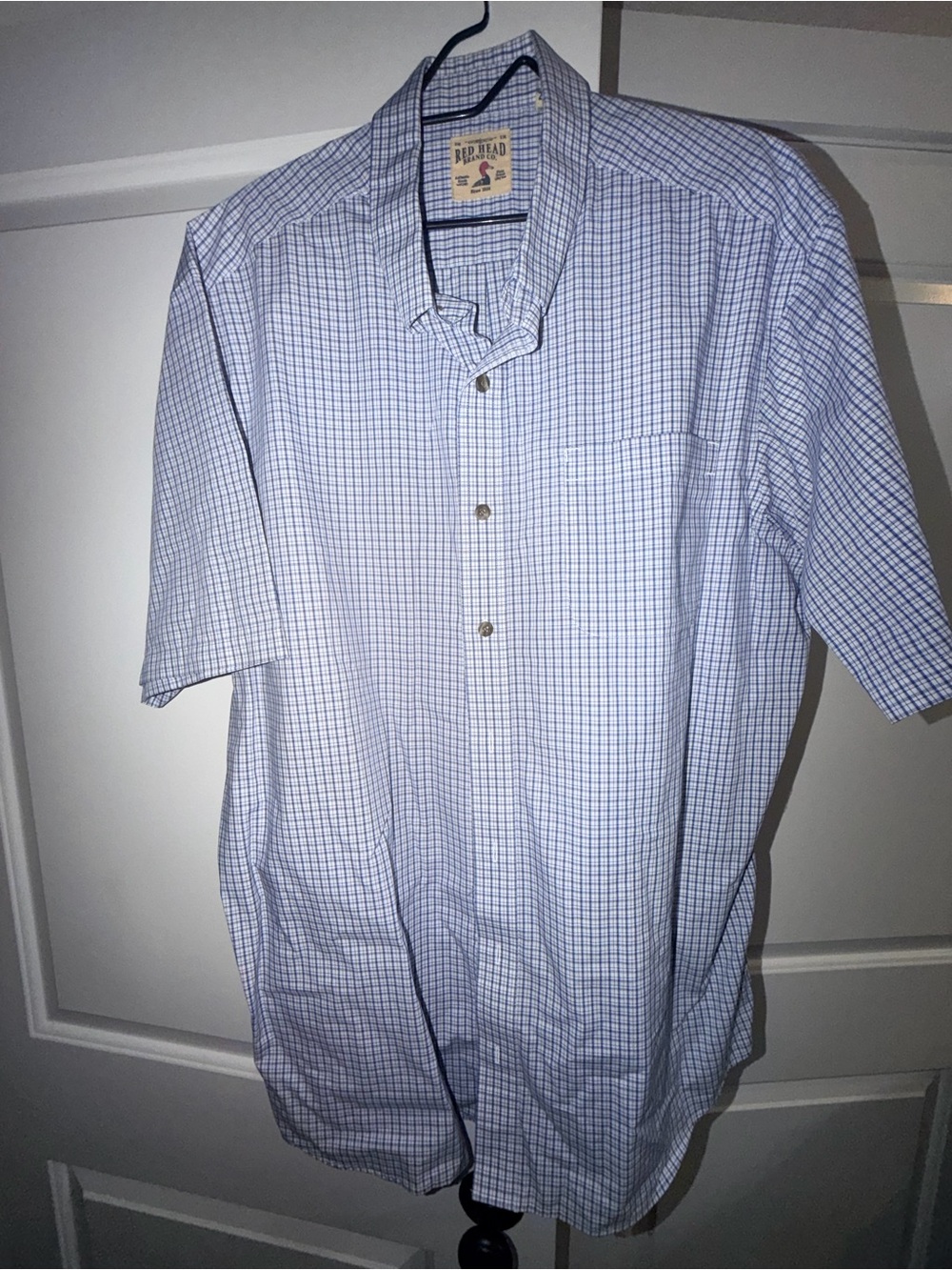 RedHead Light Blue and White Plaid Short-Sleeve Button-Down Shirt